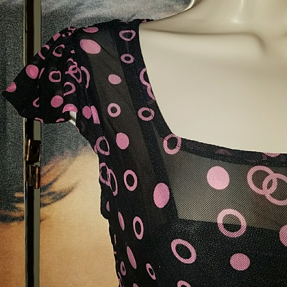 Tatyana Jenny Vintage 1940's Hollywood Starlet Black Chiffon Tea Dress Pink Dots - Picture 6 of 8